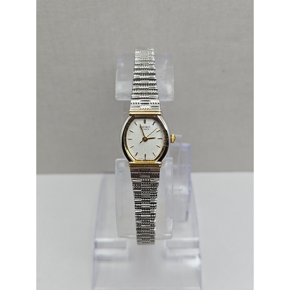 Vintage Seiko Womens Two Tone Silver Gold Tonneau Quartz Dress Watch New Battery